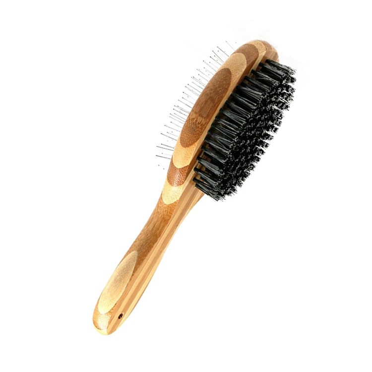 Professional Double Sided Pin & Bristle Bamboo Brush for Dogs & Cats, Grooming Comb Cleans Pets Detangling Comb 