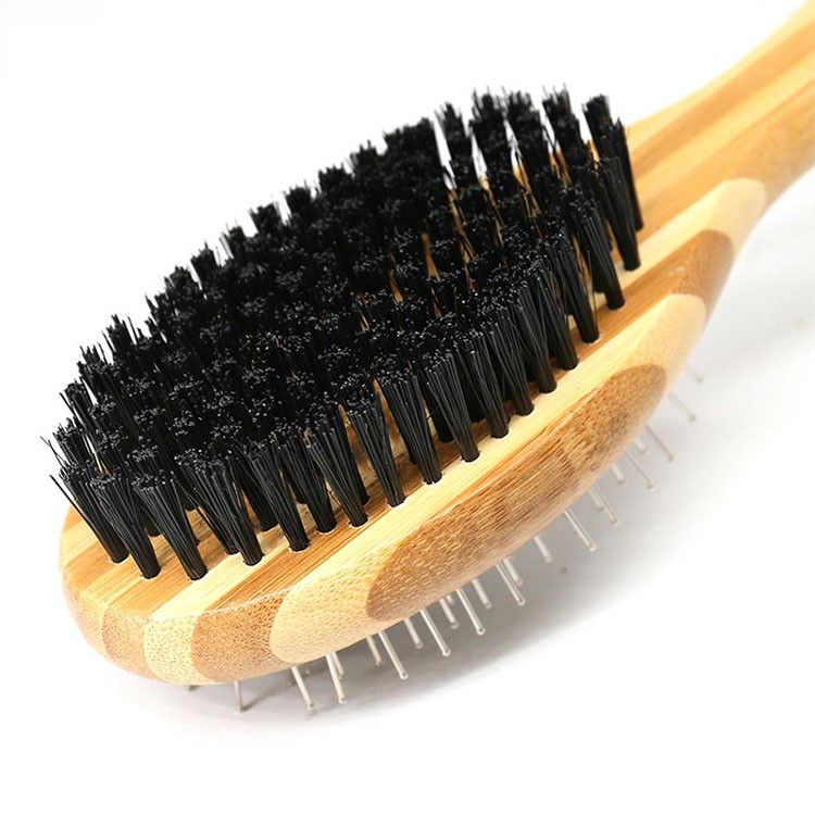 Professional Double Sided Pin & Bristle Bamboo Brush for Dogs & Cats, Grooming Comb Cleans Pets Detangling Comb 