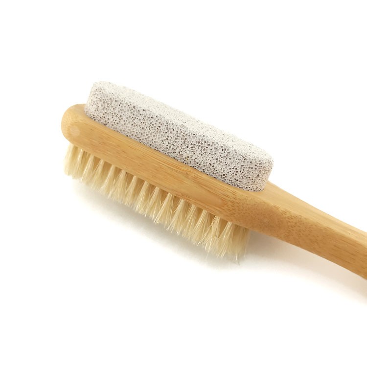 Exfoliating Foot Brush & Pumice Stone Combo with wooden handle - Exfoliator Pedicures Calluses Remover